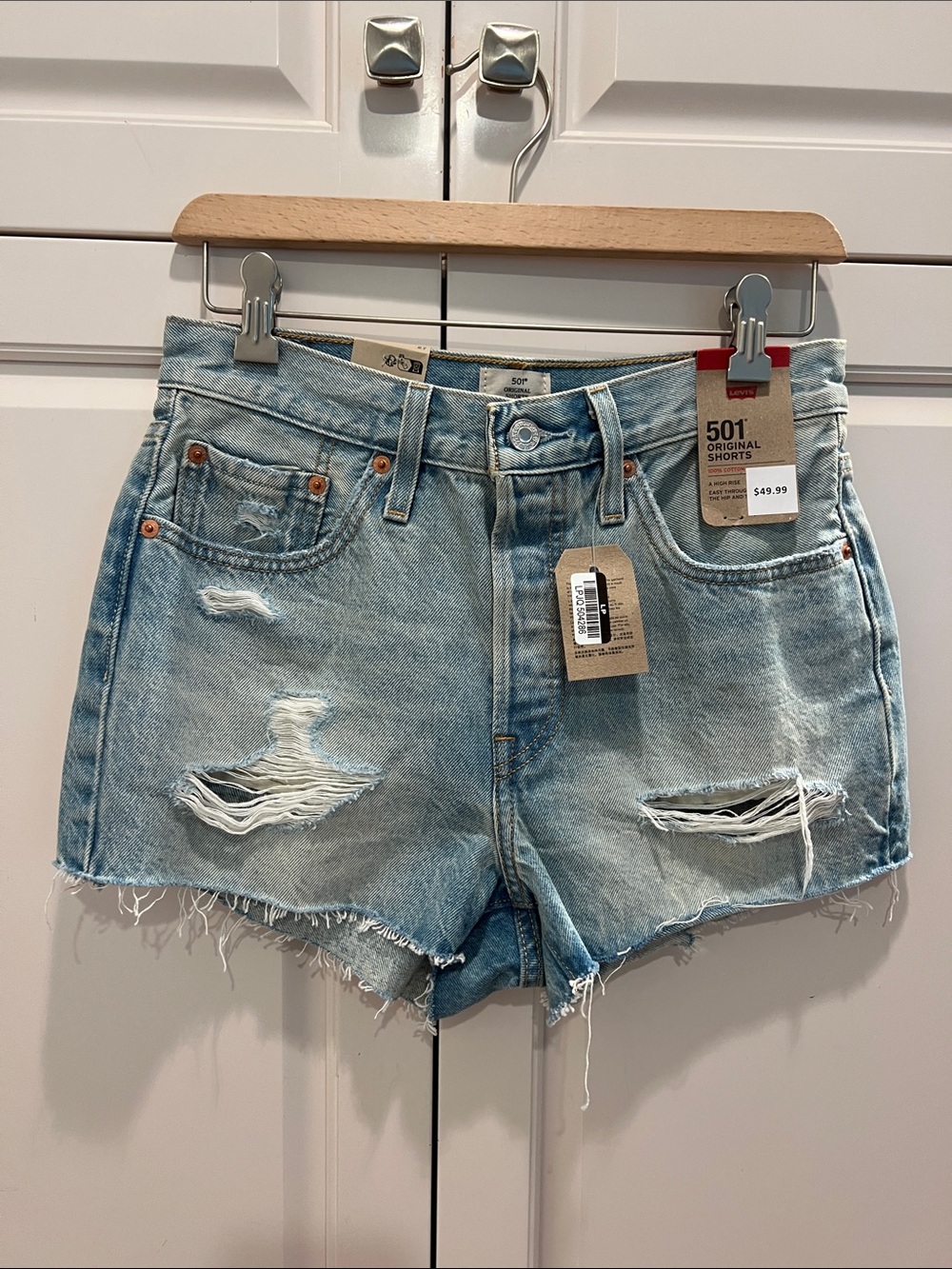 Levi's Light Blue Distressed Denim Jean Shorts